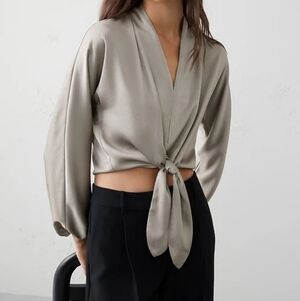 GAP Factory Gray Tie-Front Blouse